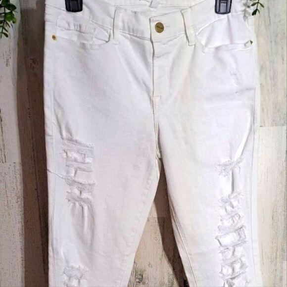 NWOT Frame Le Color distressed white skinny jeans NEW - Picture 4 of 6